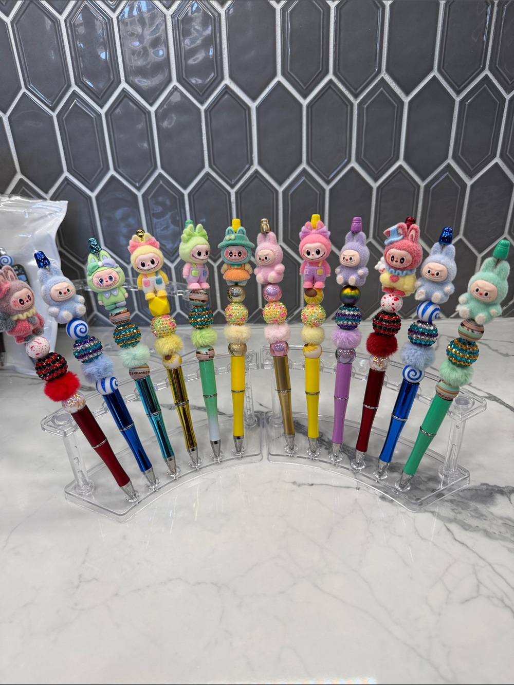 Cute Plush Character Beaded Pens - Assorted Pastel Colors. $3 each.